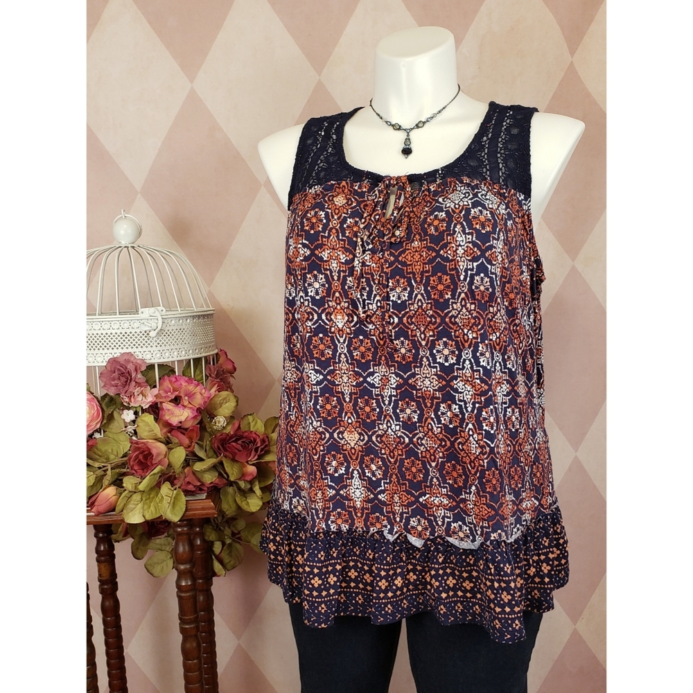 Rue 21 | Navy + Orange Boho Tank Top